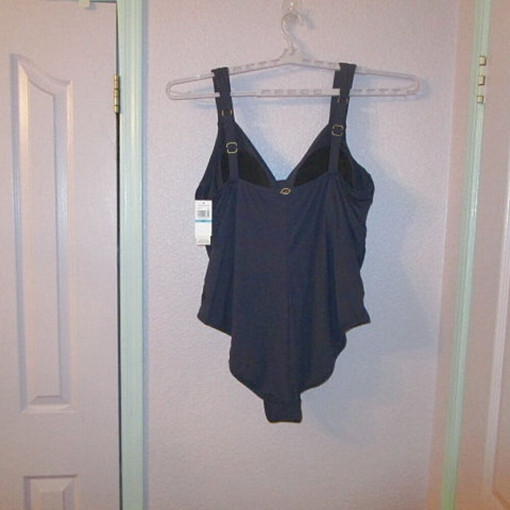 Jantzen One Piece Swimsuit Size 28W Slimming UPF Tummy Control Surplice Draped - Picture 7 of 12